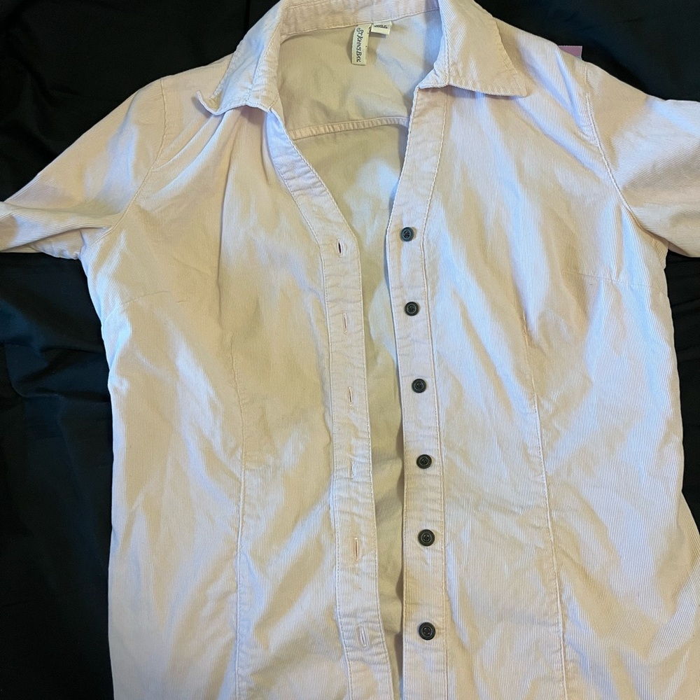 Women’s Light Pink Button-Up Shirt Corduroy St John’s Bay Spring Easter